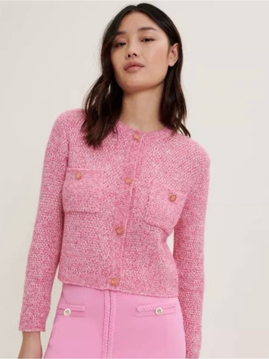 Maje Sweaters - NWOT Maje pink tweed cardigan jacket with buttons and pockets | Size 1/S